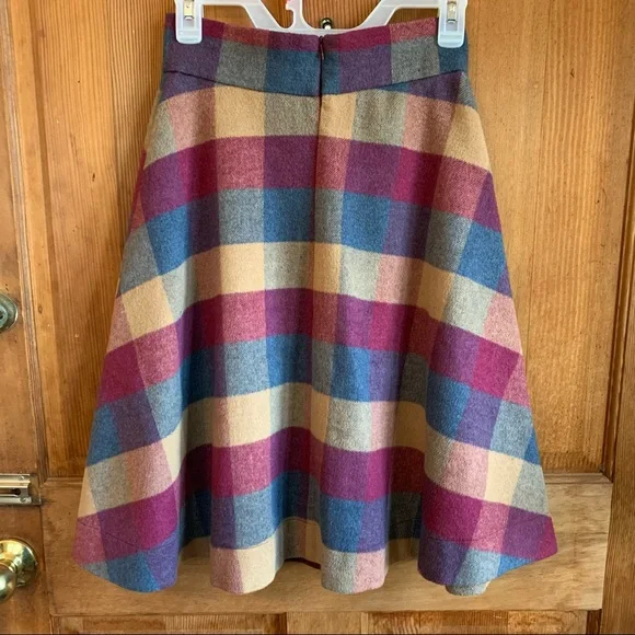 Marjun NWOT Blend Midi Skirt Womens Size 26 Waist Wool Plaid Designer Blue - Picture 7 of 12